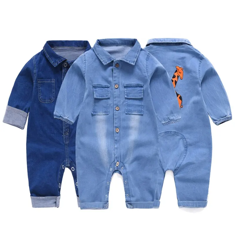 Groothandel Lange Mouw Denim Jumpsuit Baby Boy Herfst Zachte Bodysuit Baby Pyjama