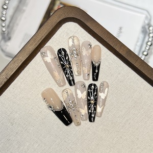 <span class=keywords><strong>Uñas</strong></span> Postizas Francesas Blooming Starlight, Cobertura Total, Ecológicas, con Diseño de Mariposa Hueca, Hechas a Mano - Product Image 3