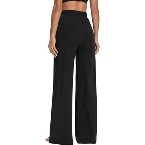 Pantalon de jogging unisexe respirant à jambe large avec cordon de serrage et poches, idéal pour le yoga, la détente et l'entraînement estival - Product Image 2