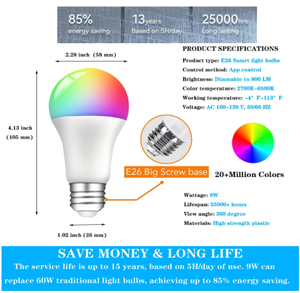 Chất lượng cao LED Color Changing <span class=keywords><strong>Light</strong></span> <span class=keywords><strong>Bulb</strong></span> điều khiển từ xa Wifi tuya thông minh RGB LED <span class=keywords><strong>Light</strong></span> <span class=keywords><strong>Bulb</strong></span> Đối với trang trí nội thất - Product Image 5