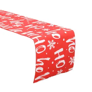 2024圣诞桌旗棉麻桌面家居装饰创意印花雪人圣诞老人桌跑布装饰