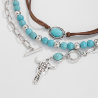 3 Pcs/Set Vintage Turquoise CCB Perles Ox Head Pendentif Collier pour Femmes Trendy Ladies Stacked Choker Fashion Jewelry Accessories