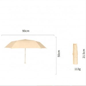 Parapluie compact et abordable au design européen, manuel, pliant en trois, en polyester, avec couleurs assorties, ultra léger, en alliage, 6 baleines, 8K, diamètre ouvert 90 cm - Product Image 3