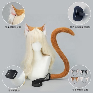 Set Kombo telinga kucing realistis mewah, aksesori Prop Con bando hewan Cosplay - Product Image 4