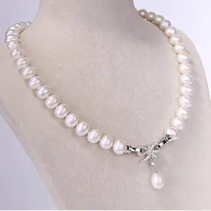 Collier de perles d'eau douce papillon de haute qualité avec fermoir perle goutte pour femmes-métal cuivre avec plaqué or véritable