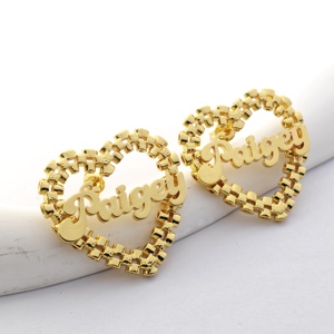 Pendientes <span class=keywords><strong>de</strong></span> Aro <span class=keywords><strong>de</strong></span> Lujo con Nombre Personalizado, Pendientes <span class=keywords><strong>de</strong></span> Aro con Corazón Personalizados para Mujer, Certificado CE, Regalo para el Día <span class=keywords><strong>de</strong></span> San Valentín - Product Image 3