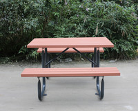 Table de pique-nique en bois WPC de 4 pieds pour l'extérieur, restaurant, jardin, terrasse, aire de jeux, table à manger avec banc