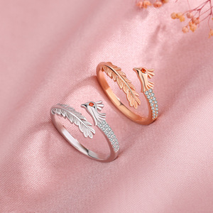 Nuovo Design Anello a Forma di <span class=keywords><strong>Fenice</strong></span> in <span class=keywords><strong>Argento</strong></span> Sterling 925 Aperto e Regolabile Anello con Foglia in Oro e <span class=keywords><strong>Argento</strong></span> per Gioielli da Donna - Product Image 2