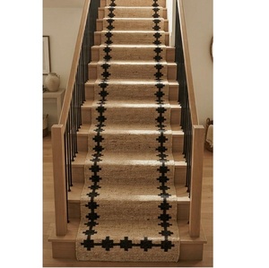 Alfombra de Yute Natural Tejida a Mano para Escaleras, Diseño Geométrico Negro, Estilo Rústico Bohemio para Escaleras, Pasillos y Entradas, Decoración para el Hogar - Product Image 1