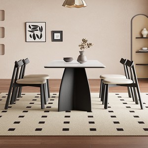 Italian Style Solid Wood Slab <b>Dining</b> <b>Table</b> Set 6 Piece Rectangular Modern Minimalist <b>Space</b> <b>Saving</b> <b>Dining</b> Room Furniture - Product Image 1