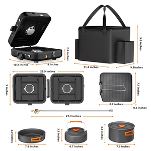 Réchaud de camping pliable à double brûleur réglable avec plaque chauffante, réchaud de camping portable au propane, sac de transport, poêle à frire, bouilloire, marmite - Product Image 3