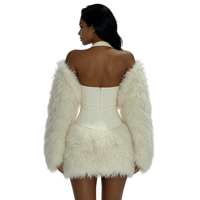 A&J OEM ODM Ensemble deux pièces en plumes pour femme, haut bustier corset et mini-jupe, avec logo personnalisé, haute qualité, tenue de soirée haut de gamme, fabricant