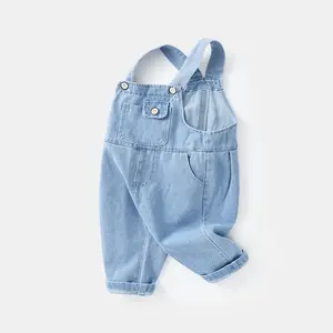 Nuovo arrivo carino Denim ragazzo pianura cotone organico pagliaccetto tollder jeans all'ingrosso abbigliamento per bambini