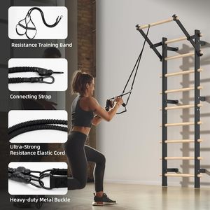 Barra di stallo <span class=keywords><strong>in</strong></span> <span class=keywords><strong>legno</strong></span> per uso domestico con cinghie di sospensione e attacco per barra di immersione Pull-Up 10 aste strategiche per la formazione scolastica e domestica - Product Image 6