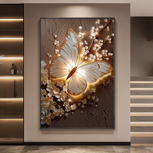 Arte Murale Moderna con Farfalle <span class=keywords><strong>Bianche</strong></span> e Fiori <span class=keywords><strong>per</strong></span> Soggiorno, Decorazione d'Ingresso, Dipinto Decorativo Stampato - Product Image 1
