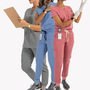 Yuhong Apparel Stretch Scrub Set Zipper Front White Scrubs Uniforms Sets Nurse Fashionable Nursing Uniform For Hospital