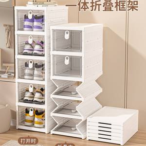 ชั้นวางรองเท้าสีขาวหลายชั้นพร้อมฝาปิด กล่องเก็บของใส พับเก็บได้ ใช้ในบ้าน ตู้เก็บรองเท้าสำหรับทางเข้าห้องนอน - Product Image 5