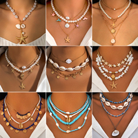 Collier pour femme bohème vintage XIXI, vente en gros, pendentif étoile de mer et coquillage, chaîne de clavicule, collier ras du cou, forme de lune, imitation perle