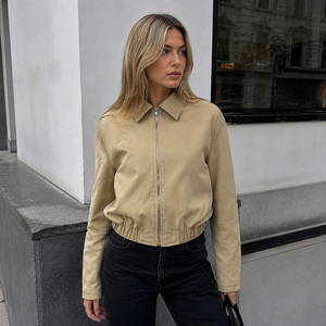 Veste courte pour femmes, col rabattu, fermeture éclair, manches longues, coupe ample, décontractée, ourlet élastique, streetwear Y2K - Product Image 2
