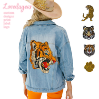 Veste en jean brodée pour femmes, jour de match, football, tigre, patchs en chenille à paillettes