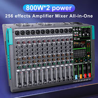 Console de mixage audio amplifiée AT12D 12 canaux 2x800W, alimentation fantôme 48V, 256 effets DSP, console de mixage 2U pour scène, DJ, studio, sonorisation en direct