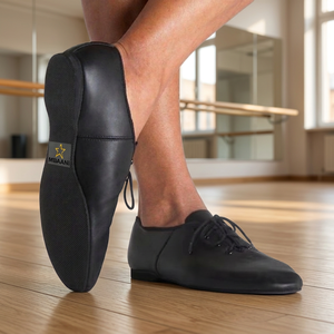 MBAANI Chaussures de danse jazz et de ballet souples pour femmes, en cuir véritable, semelle en caoutchouc, plates, à lacets, noires - Product Image 2