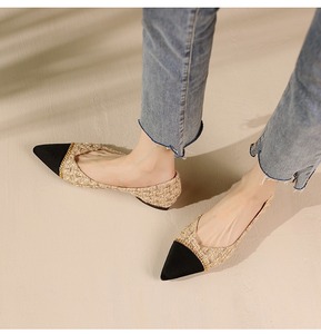 Elegantes Zapatos Planos Negros <span class=keywords><strong>de</strong></span> Tweed con Punta en Pico para Mujer, Sofisticados Zapatos Planos <span class=keywords><strong>de</strong></span> <span class=keywords><strong>Ballet</strong></span> con Cadena Dorada, Zapatos Cómodos para Oficina - Product Image 4