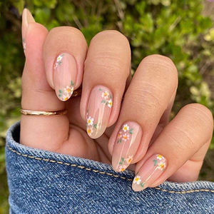 <span class=keywords><strong>Uñas</strong></span> Postizas Color <span class=keywords><strong>Rosa</strong></span> Primaverales, Forma Almendrada, con Diseños de Flores Pequeñas, <span class=keywords><strong>Uñas</strong></span> Adhesivas con Flores para Mujer - Product Image 1