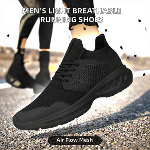 Men Knit Running <b>Shoes</b> Breathable Lightweight Walking Sneakers Lace Up Sport Footwear - Product Image 2