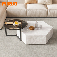 PURUO table basse hexagonale en pierre frittée blanche brillante polyvalente pour salon