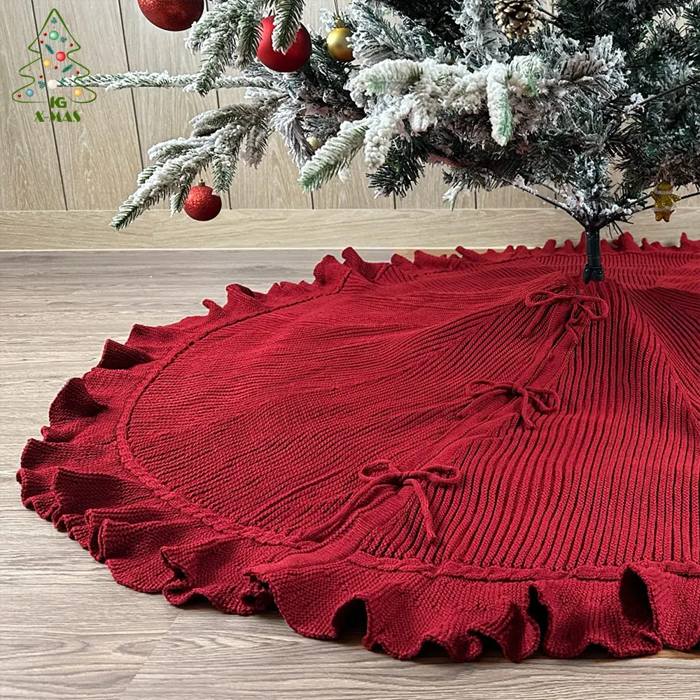 KG Xmas High Quality Customization Falda De Arbol De Navidad 120cm Red Knit Christmas Decorations Xmas Ornaments Tree Skirt