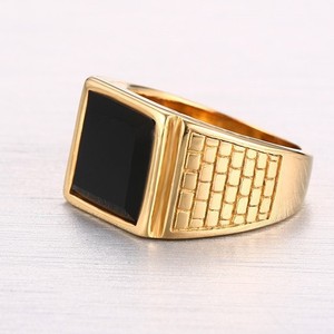 Anillo de Sello para Hombre de Acero Inoxidable con Ónix Negro Cuadrado Incrustado, Banda Ancha Texturizada, Joyería de Dedo para Negocios con Personalidad - Product Image 3