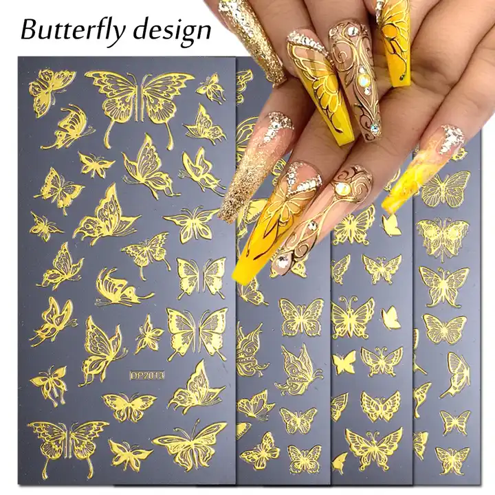 3D Nail Art Sticker Black & Gold Leaf Summer UV Gel Nail Sticker , Nail Art  Stickers Manicure – TheBlueCAT UK
