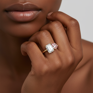 Eleganter Rosa Birnen- und Smaragdschliff Labor-Diamant Toi et Moi Pinky <span class=keywords><strong>Ring</strong></span> 1,2 Karat Zweifarbiger <span class=keywords><strong>Gold</strong></span>-Statement-<span class=keywords><strong>Ring</strong></span> - Product Image 6