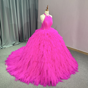 Robes de Soirée Sexy Plissées Multicouches pour Cérémonies et Galas, Modèle Princesse Fuchsia Dy5728 - Product Image 3