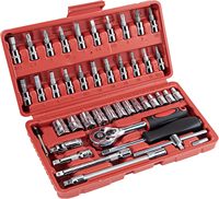 Juego de Herramientas Manuales Profesionales KAILUN de 46 Piezas Rojo para Reparación de Automóviles, Llaves de Acero al Carbono, Vasos, Estuche Rígido, 1 Año de Garantía, OEM/ODM