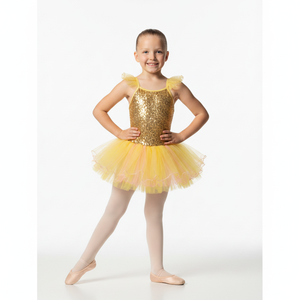 Kids Sparkly Pink Dance Costume Full <b>Sequin</b> Bodice with <b>Rainbow</b> Ruffled Skirt for Girls Stage Performance - Product Image 3