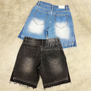 Custom Manufacturer Distressed Flare Jeans <b>Shorts</b> 12oz 14oz Baggy Rhinestone <b>Patch</b> <b>Men</b> Denim Tear <b>Shorts</b> - Product Image 2