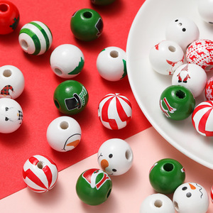 Cuentas de madera navideñas, cuentas redondas sueltas para hacer joyas, accesorios de bricolaje, diseño de copo de nieve en espiral con estampado de caramelo. - Product Image 3