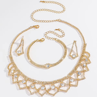 Luxe Géométrique Strass Collier Boucles D'oreilles Ensemble-Vente en Gros Accessoires de Mariée