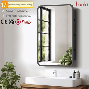 Mueble de Baño <span class=keywords><strong>con</strong></span> Espejo, Diseño de Almacenamiento, Mueble de Baño Negro <span class=keywords><strong>con</strong></span> Espejo Flotante, 6 Estantes de Vidrio para Apartamento - Product Image 1