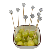 100 brochettes en bambou blanches en forme de flocon de neige, naturelles et jetables, pour la cueillette des fruits, réunion de famille