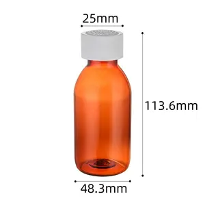 Customized amber 100ml PET liquid Medicine Container Pharmaceutical plastic Bottle mendicine bottle with CRC cap