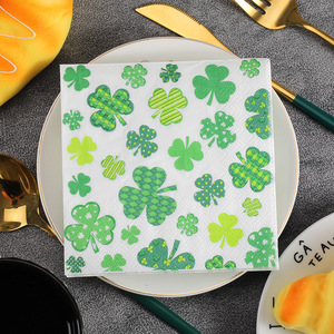 Printed Clover Pattern Paper Napkins 250mmx250mm For Themed Party Disposable Tableware - Product Image 4