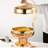 Plat de service de luxe doré 8L en acier inoxydable, style arabe moyen-oriental, pour buffet de restaurant et banquets de mariage
