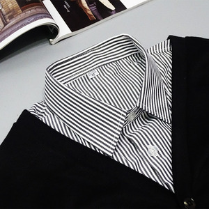 Camisas Elegantes con <span class=keywords><strong>Cuello</strong></span> Chino y Rayas Falsas Desmontables para Hombre - Product Image 4