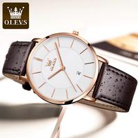 Montres Olevs Brand 5869 pour hommes, montre à quartz étanche, bracelet en cuir, avec date et calendrier, montre pour femme, montre de couple