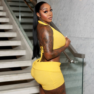 Completo Estivo da <span class=keywords><strong>Donna</strong></span> Due Pezzi, Top Halter Senza Schienale con Lacci e Shorts a Vita Alta, Set <span class=keywords><strong>Sexy</strong></span> Due Pezzi <span class=keywords><strong>Abbigliamento</strong></span> Femminile - Product Image 2