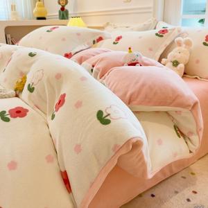 Juego de Ropa de Cama <span class=keywords><strong>Infantil</strong></span> de Terciopelo con Diseño de Dibujos Animados, 4 Piezas, Agradable al Tacto, con Estampado de Osos y Tigres - Product Image 1