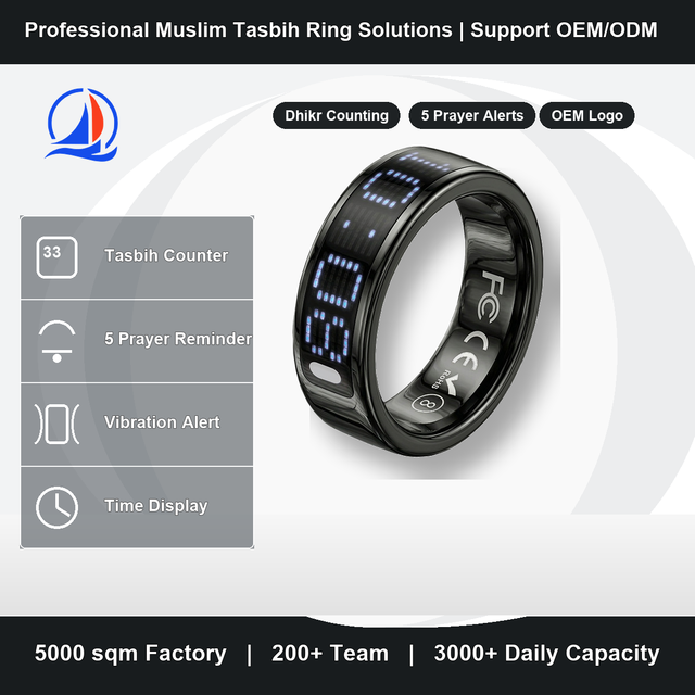 OEM Muslim Tasbih Zikr Ring  Prayer Counter 5 Prayer Reminder Vibration OLED Display for Islamic Gift Brands